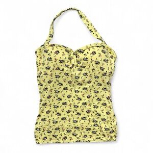 Lei Rose Floral Yellow Halter Tube Top Sweetheart Neckline Padded Bra Women's S